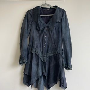 NWOT Blue green suede tailored renaissance Elizabethan jacket or mini dress